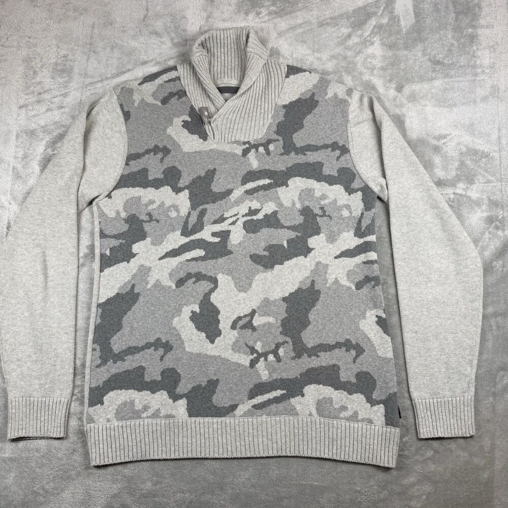 Sean John Sweater Mens XL Gray Camouflage Casual Knit Cowl Neck Hip Hop 90s